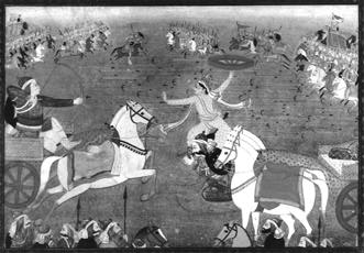 Miniatura del XX secolo raffigurante una scena della guerra descritta nel Mah�bh�rata